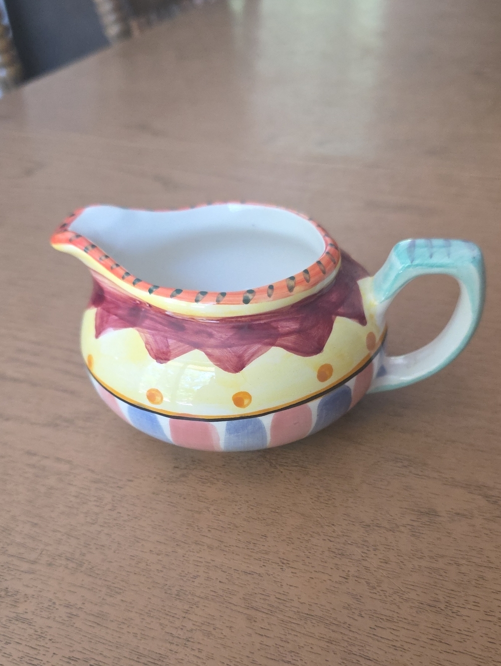 Hand-Painted Multicolor Ceramic Creamer - Vibrant Stripes and Dots